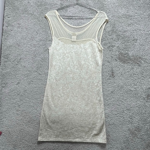 Free People Dress Women's L Beige Lurex Starlight Ivory Sleeveless Bodycon Mini - Picture 5 of 13